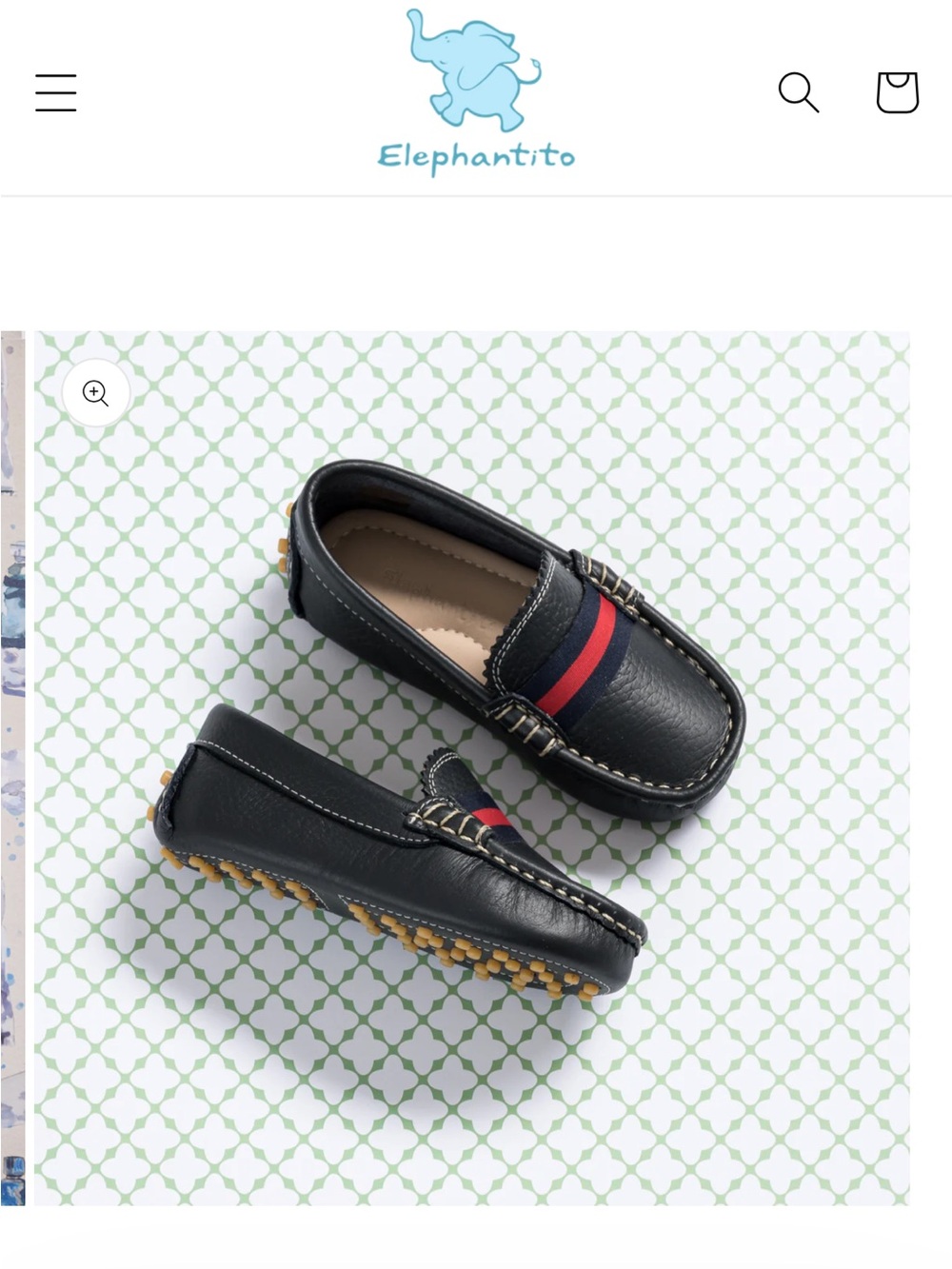 Elephantito Black Leather Kids Moccasins with Red and Blue Stripe